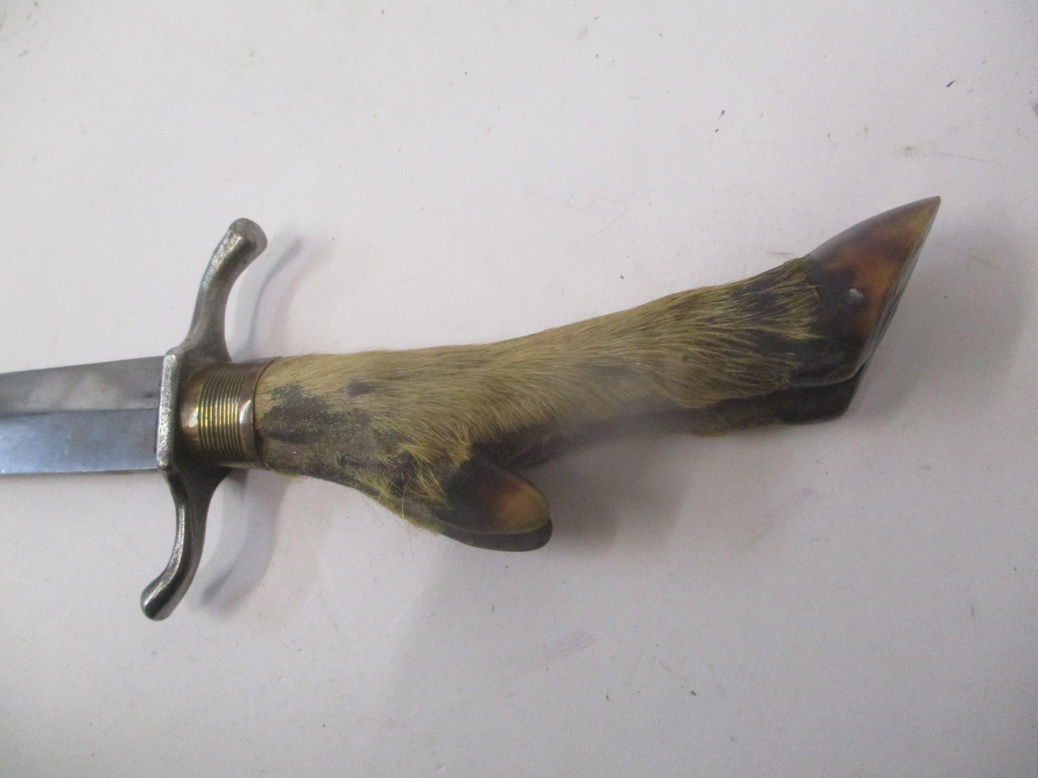 A taxidermy German WW1 trench knife with deer foot handle Location: - Image 2 of 3