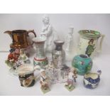 A mixed lot to include a lustre jug, German candlestick, figures and other items Location: