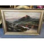 Montgomery Ansell, mountain scape, oil on canvas, signed lower right, set in gilt wood frame, canvas