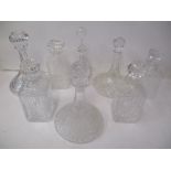 Eight glass decanters to include three 1970's White Friars examples, two whiskey and a shops