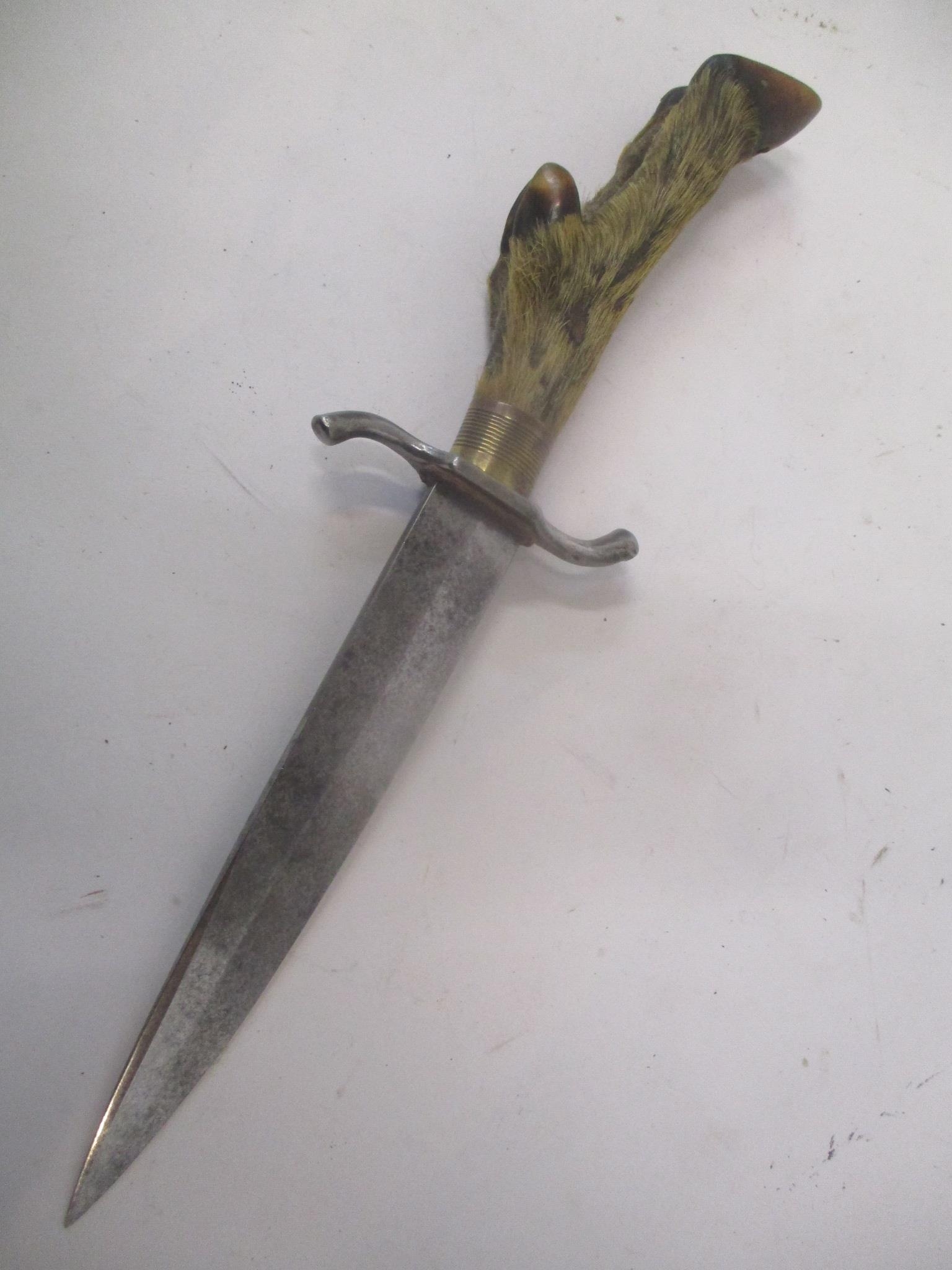 A taxidermy German WW1 trench knife with deer foot handle Location: - Image 3 of 3