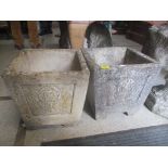 A pair of composition square formed garden planters Location: