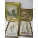 Two Chinese watercolours Shusen - a street scene with a pagoda and buildings signed and the other