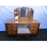 A modern pine dressing table with trifold mirror 132cm h x 149cm w, and a matching stool Location:
