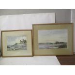 Ronald Crompton - 'Salt marsh Suffolk' and 'Dunstan borough Castle' watercolours, framed and