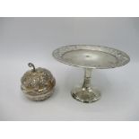 Two items of silver and white metal comprising a silver sweetmeat dish 110.8g, and a circular floral