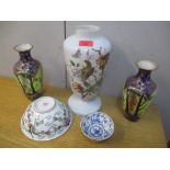 A mixed lot to include a pair of early 20th century floral decorated vases, Victorian glassware