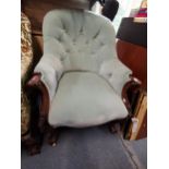 A mixed lot of Victorian furniture to include mahogany armchairs with velour upholstery and a