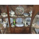 Mixed household items to include blue and white china and a Royal Doulton Mrs Apple model together