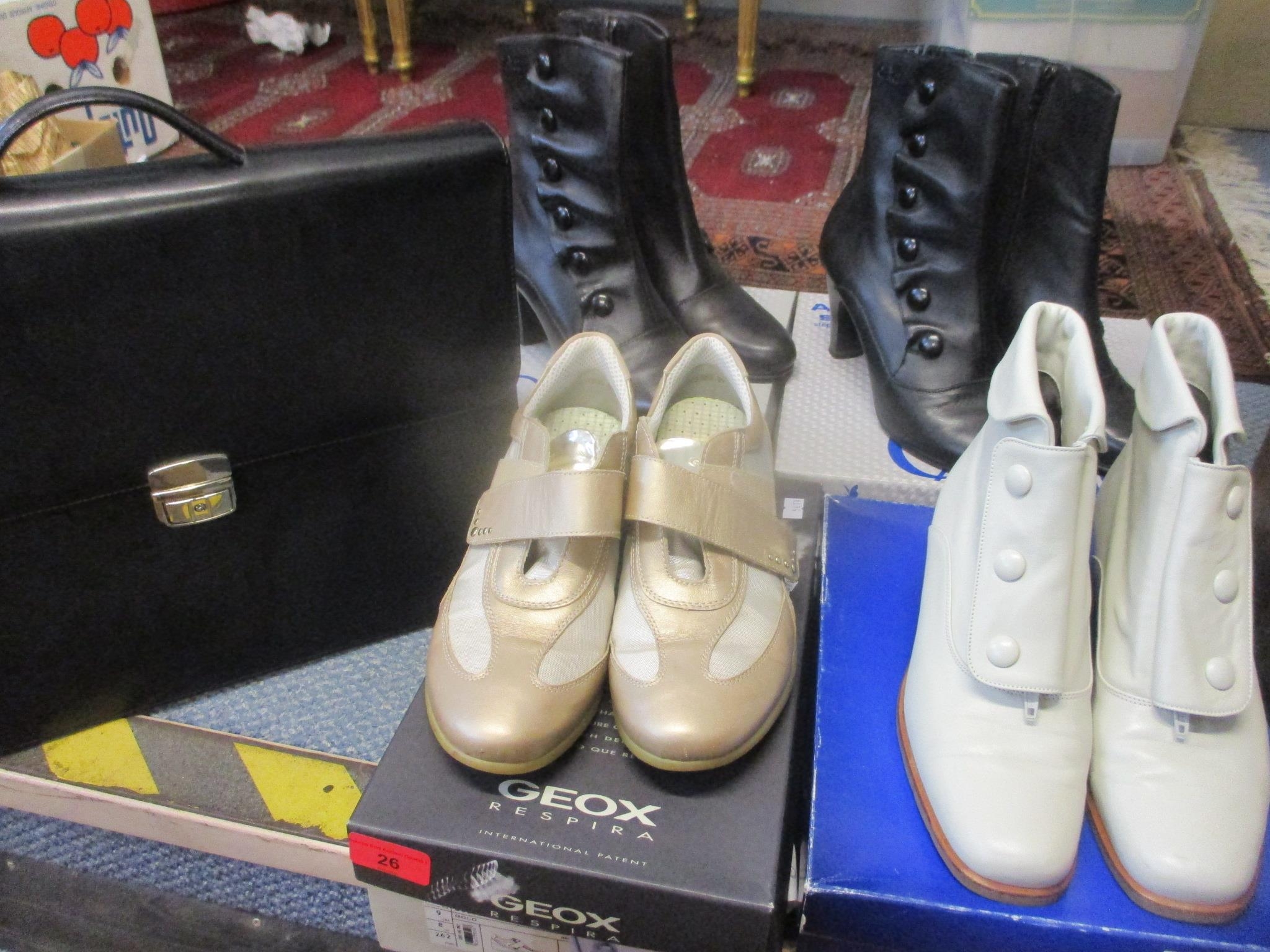 A pair of ladies K&S cream leather ankle boots, UK size 5, as new, a pair of Geox Respira gold