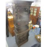 A circa 1880 Continental oak carved bookcase/cupboard decorated with masks, lion and rings with