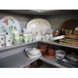 Kitchenware to include terracotta pottery dishes, tablemats, white ground china, a part Grafton