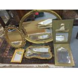 Modern reproduction gold painted wall mirrors in various styles together with a vintage Alsonia