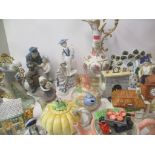 Ceramics to include three Lladro figurines (2 A/F) decorative teapots, a ewer, figures and other