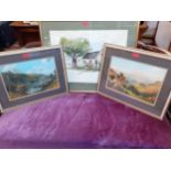 G. Trevora - a pair of signed watercolours of mountain scenes together with a limited edition