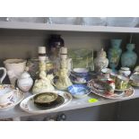 Household items and ornaments to include two early 20th century green glazed glass vases, a