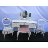 A French style white painted kidney-shaped dressing table, together with matching stool and two