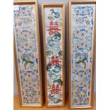 Three Chinese embroidered sleeves decorated with birds, foliage and characters Location: