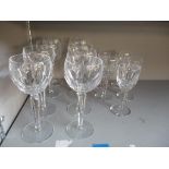 A set of eight Waterford Sheila/Kathleen hock glasses, and five Wedgwood Lister pattern pedestal