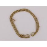 A 9ct gold opera length necklace, three links missing and reattached by string, 38.9g