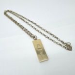 A 9ct gold trace chain necklace, with a 9ct gold ingot, total weight 39.9g