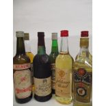 Seven bottles of spirits, port and sherry