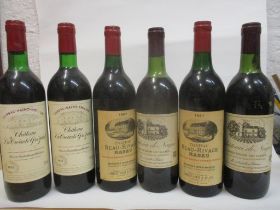 Six mixed bottles to include 1967 Chateau Beau-Rivage Macau and Lussac-Saint-Emilion, 1975