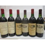 Six mixed bottles to include 1967 Chateau Beau-Rivage Macau and Lussac-Saint-Emilion, 1975