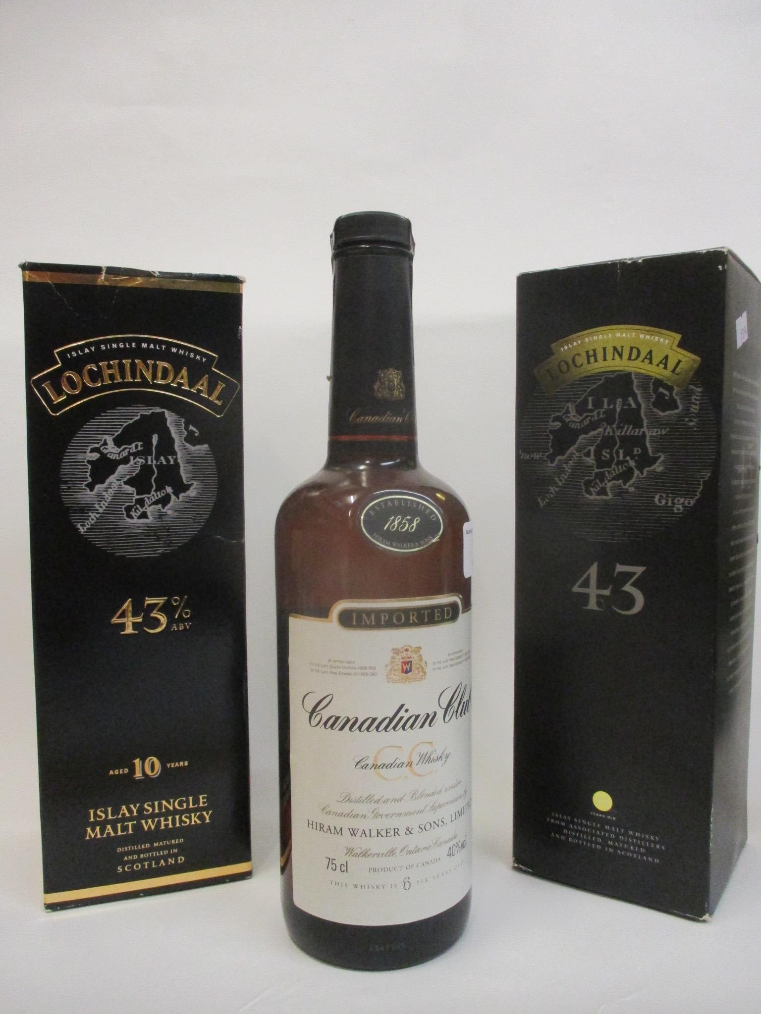 One bottle of Canadian Club whisky, 75cl, two bottles of Lochindaal - Image 2 of 4