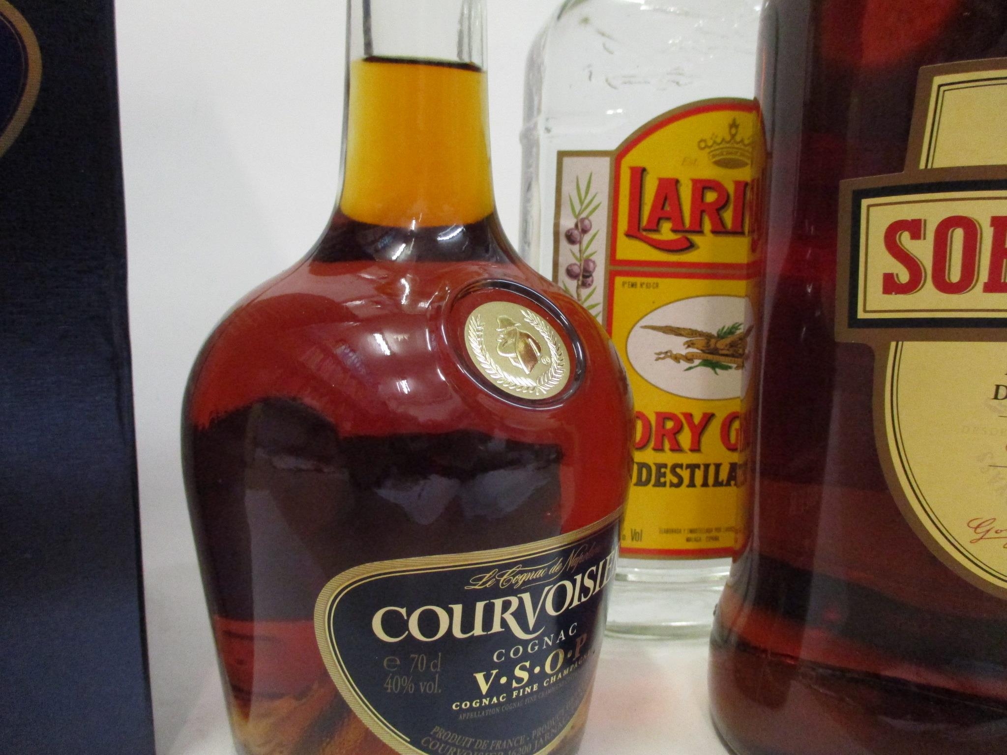 A single bottle of Courvoisier Cognac fine Champagne, 70cl, one bottle of dry gin, Soberano and - Image 2 of 2