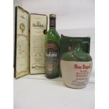 One bottle of Glenfiddich Pure Malt in presentation case, a flagon of Ben Royal scotch whisky,