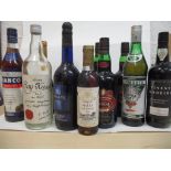 A collection of eleven mixed spirits and wines to include Chateau de Malle Sauternes, 1988, Muscat