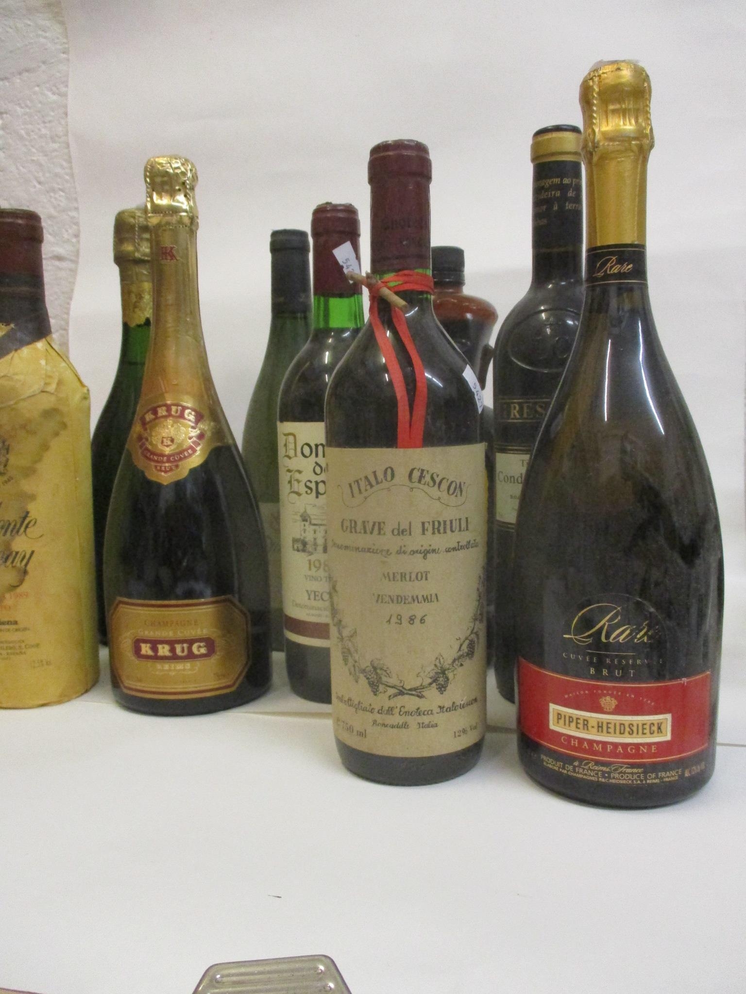A selection of ten mixed bottles to include Grave del Friuli Merlot, 1986 and Piper Heidsieck