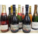 Twelve mixed bottles to include Prosecco and Saumur