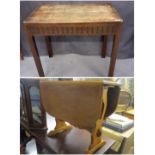 A 20th century oak side table on square formed legs, plaque 70cm h x 77cm w x 45cm d, together