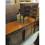 A Victorian mahogany chiffoniere, together with a three drawer music cabinet, a wash stand, an Art