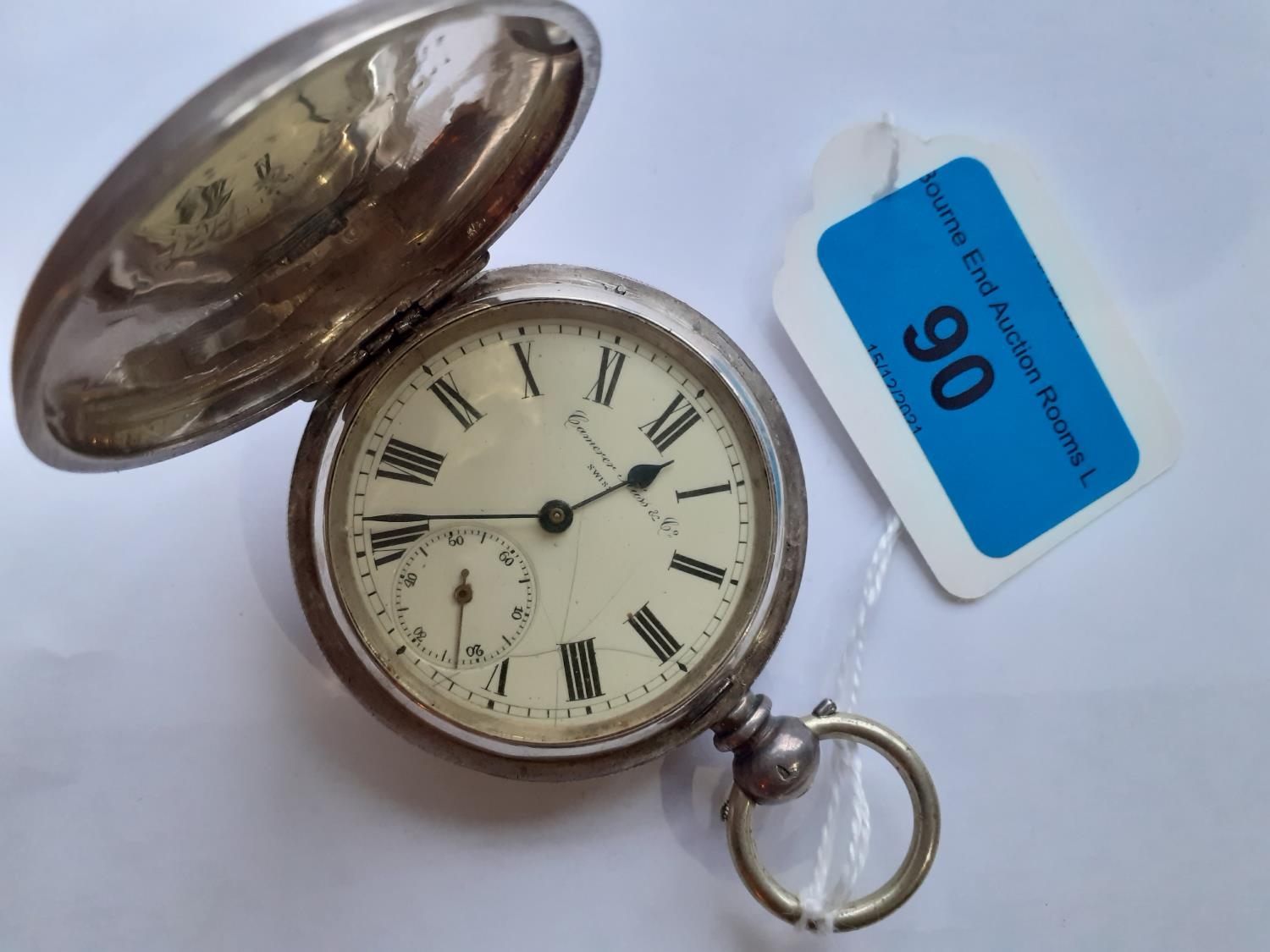 A Camerer Kuss & Co silver pocket watch, Swiss made, having an cream coloured dial with the