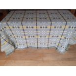 A vintage Welsh reversible woollen blanket having a cornflower blue ground to one side with