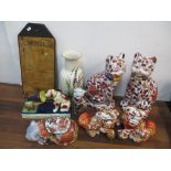 A mixed lot to include Japanese Imari pattern animal ornaments, His Masters Voice ornament, Japanese