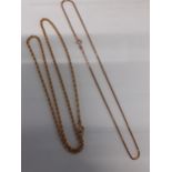 A 9ct gold box chain necklace, 6.6g together with a gold coloured rope chain
