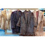 Four vintage fur coats to include a Retro fox jacket, a brown knee length rabbit fur coat and two,