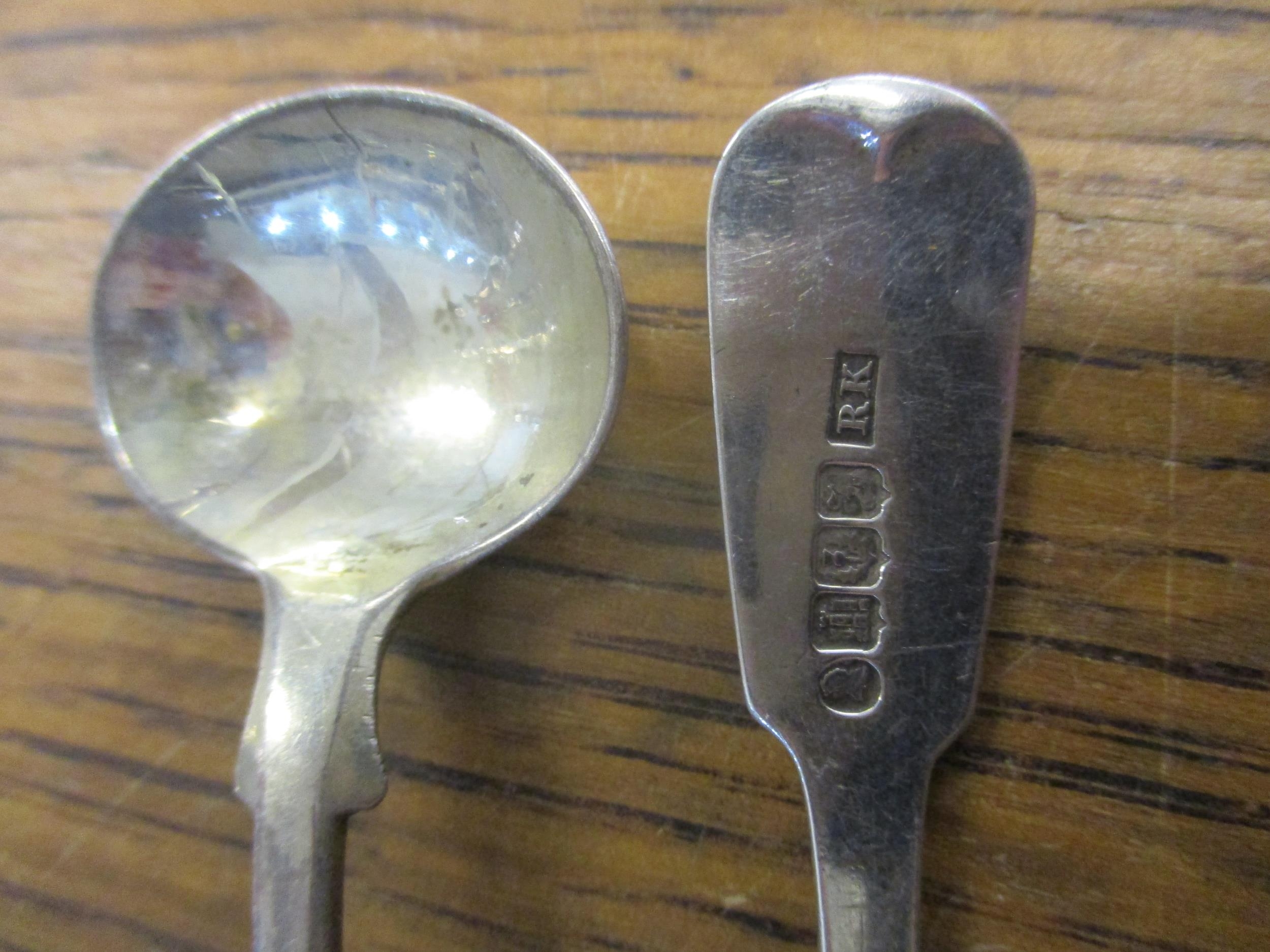 A pair of Scottish Georgian silver mustard spoons, a pair of Victorian Scottish silver mustard - Image 3 of 4