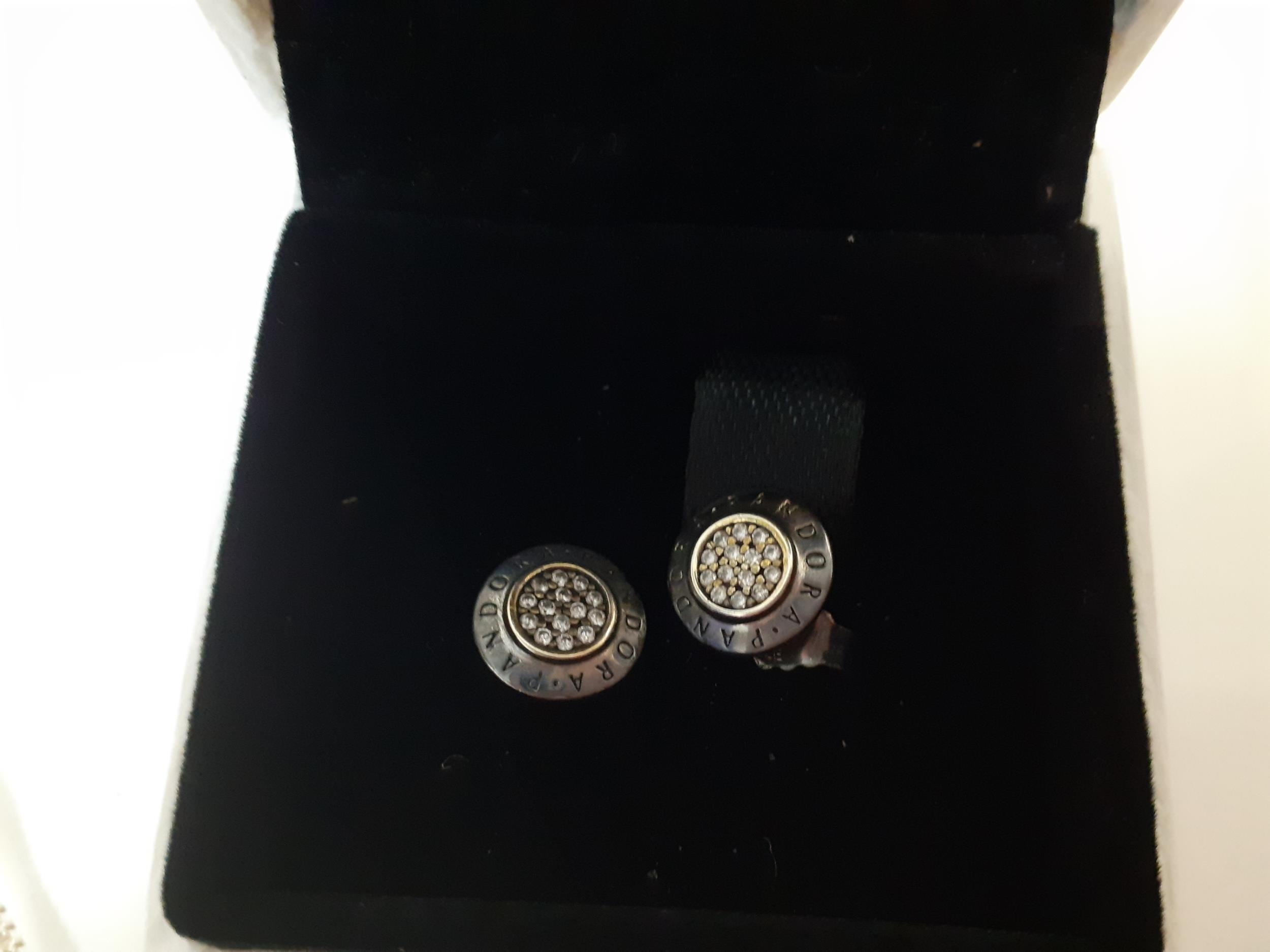A pair of boxed Pandora silver circular and branded earrings stamped 925 together with 2 Chinese - Image 2 of 3