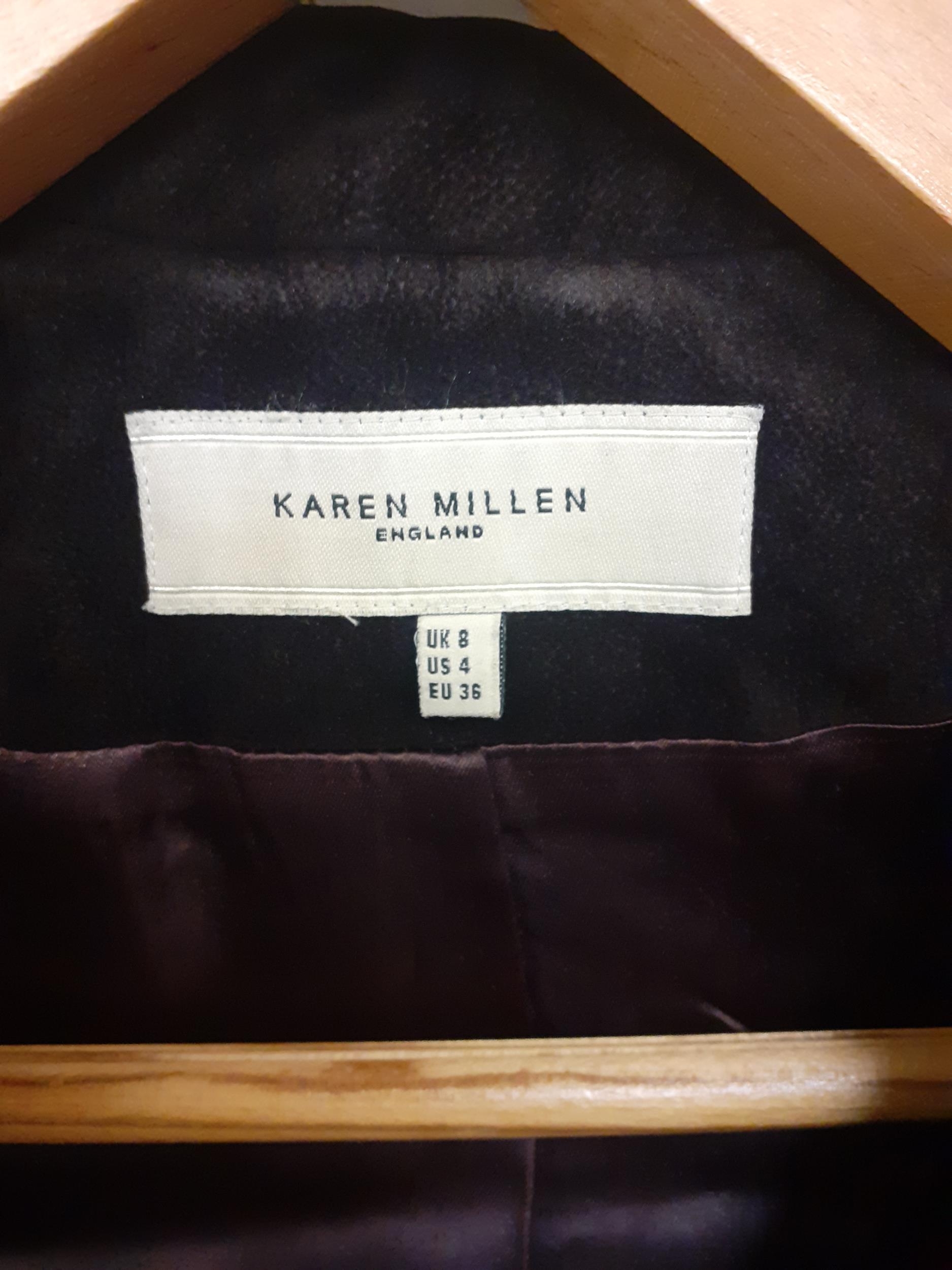 A modern Karen Millen brown suedette coat with brown curly lambs-wool collar and cuffs having bone - Image 2 of 4