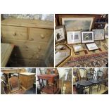 A mixed lot to include modern pine bedside chest, side table, dressing table mirror, pine chest of