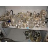 Mixed lot of silver plate to include tea sets, pewter mugs and other items Location: