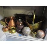 A mixed lot to include mainly fireside related items to include a brass coal bucket, Victorian