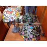 A contemporary Tiffany style table lamp and shade and another Tiffany style lamp shade, Location: