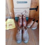 Three pairs of gents leather shoes to include a pair of Crockett and Jones mid brown brogues, UK