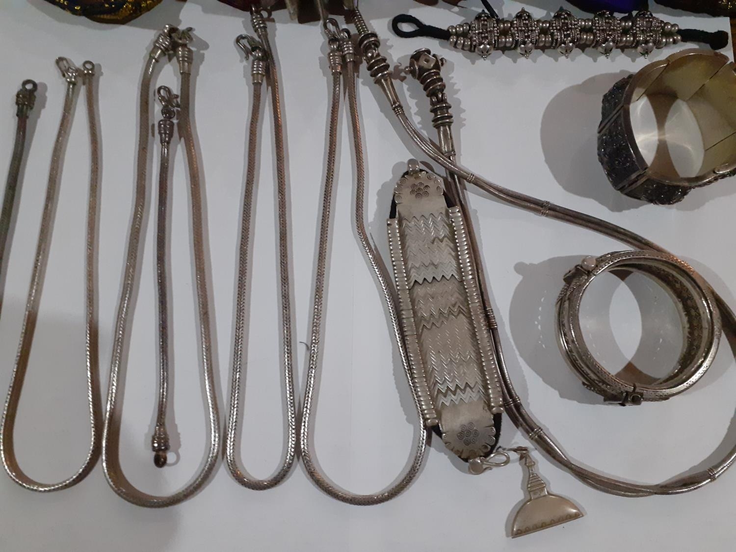 Indian and Eastern white metal costume jewellery to include bangles and necklaces together with 5 - Image 2 of 5